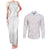 American Samoa White Sunday Couples Matching Tank Maxi Dress and Long Sleeve Button Shirt Lotu Tamaiti Plumeria With Samoan Pattern