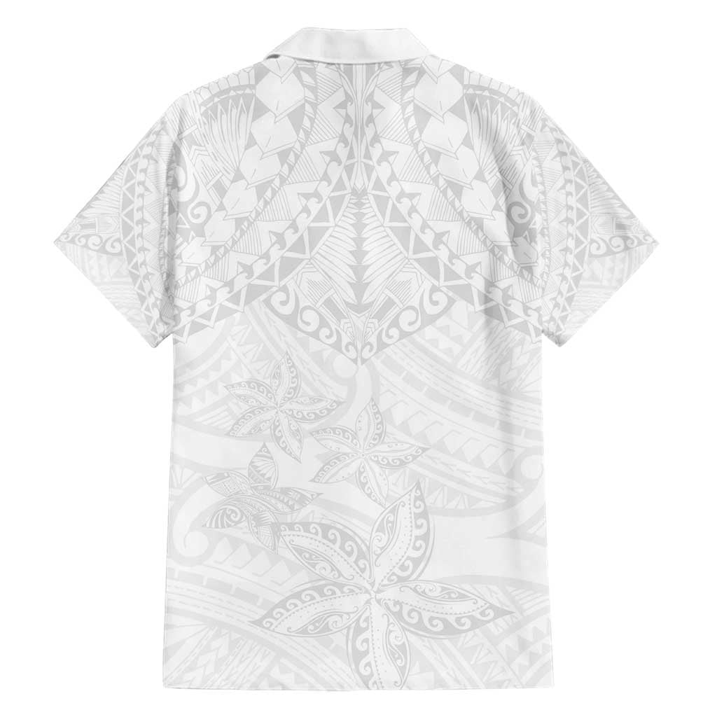 American Samoa White Sunday Family Matching Long Sleeve Bodycon Dress and Hawaiian Shirt Lotu Tamaiti Plumeria With Samoan Pattern