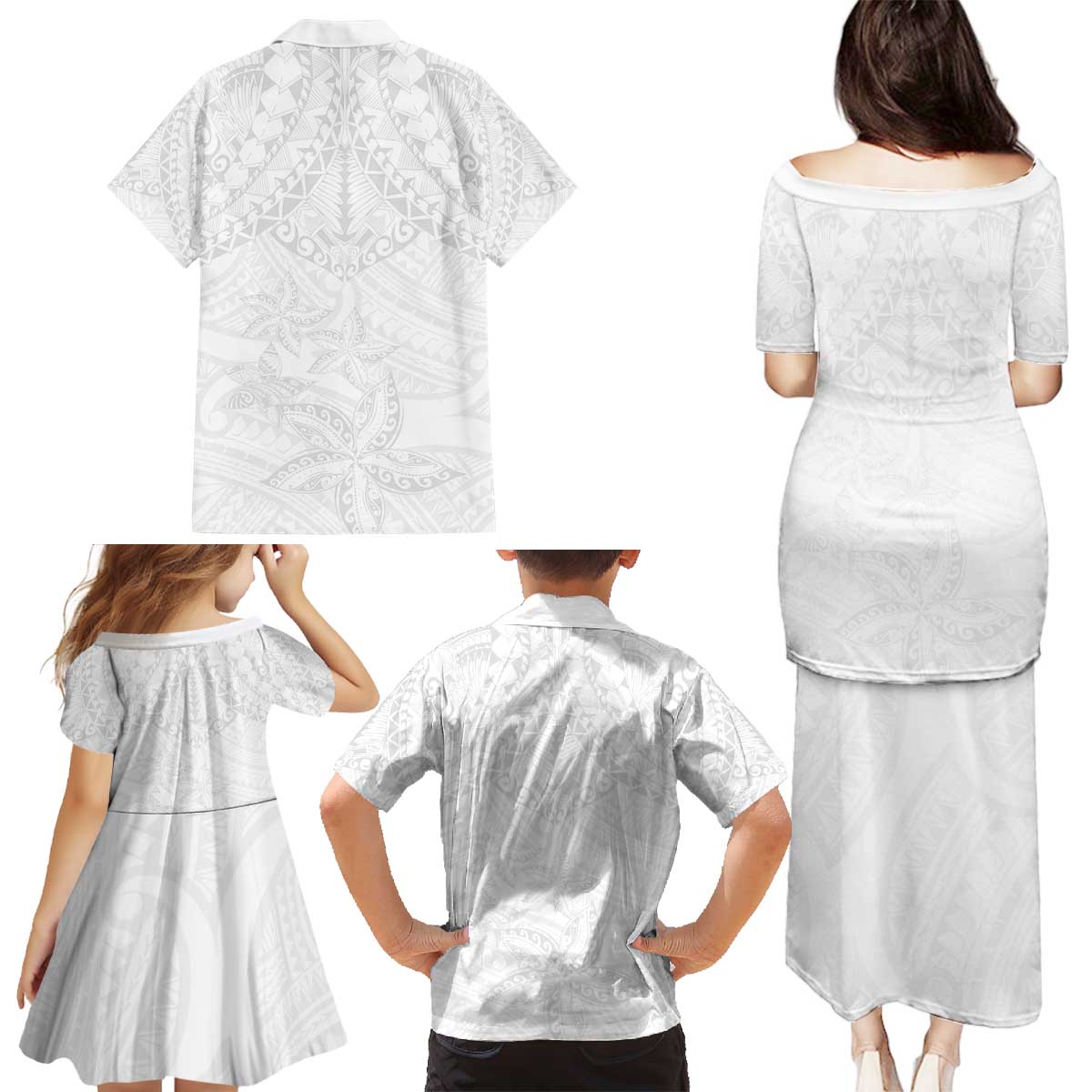 American Samoa White Sunday Family Matching Puletasi and Hawaiian Shirt Lotu Tamaiti Plumeria With Samoan Pattern
