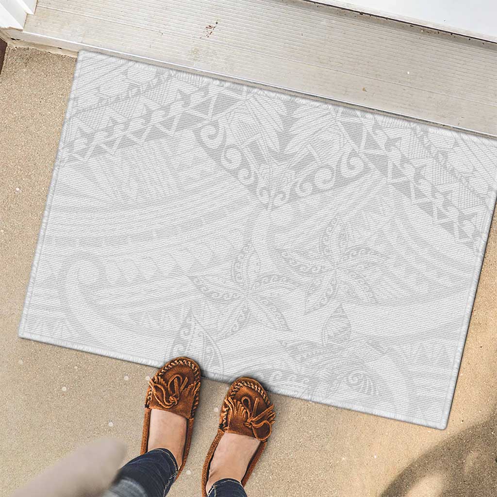 American Samoa White Sunday Rubber Doormat Lotu Tamaiti Plumeria With Samoan Pattern