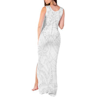 American Samoa White Sunday Tank Maxi Dress Lotu Tamaiti Plumeria With Samoan Pattern