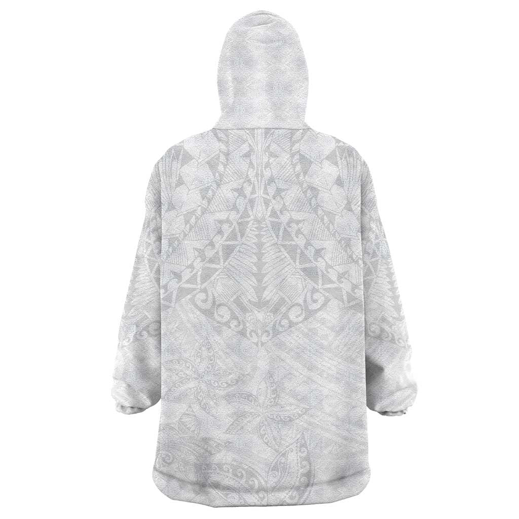 American Samoa White Sunday Wearable Blanket Hoodie Lotu Tamaiti Plumeria With Samoan Pattern