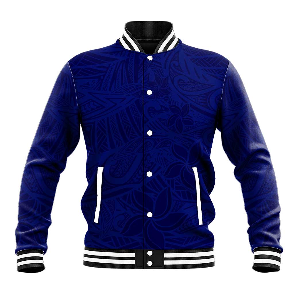 Blue Polynesia Baseball Jacket Polynesian Pattern Mix Plumeria LT14 Unisex Blue - Polynesian Pride