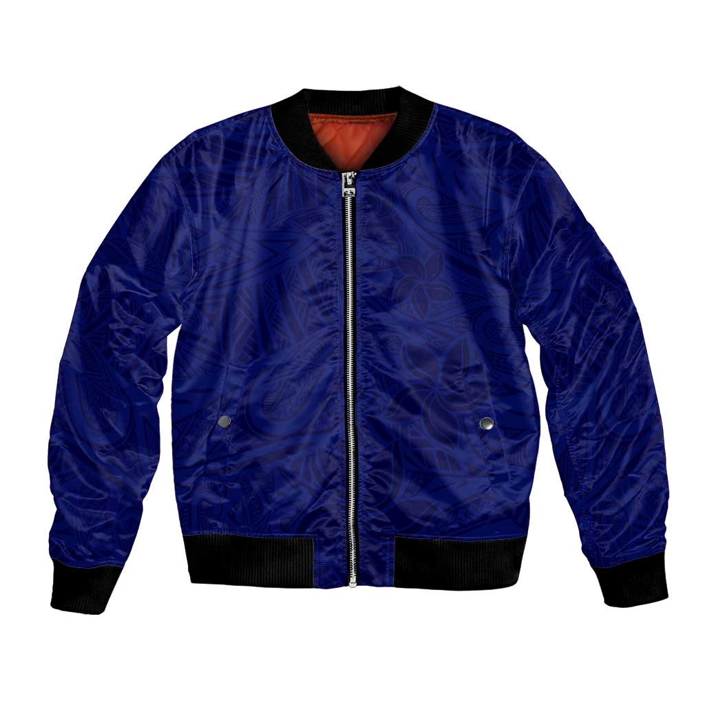 Blue Polynesia Bomber Jacket Polynesian Pattern Mix Plumeria LT14 Unisex Blue - Polynesian Pride