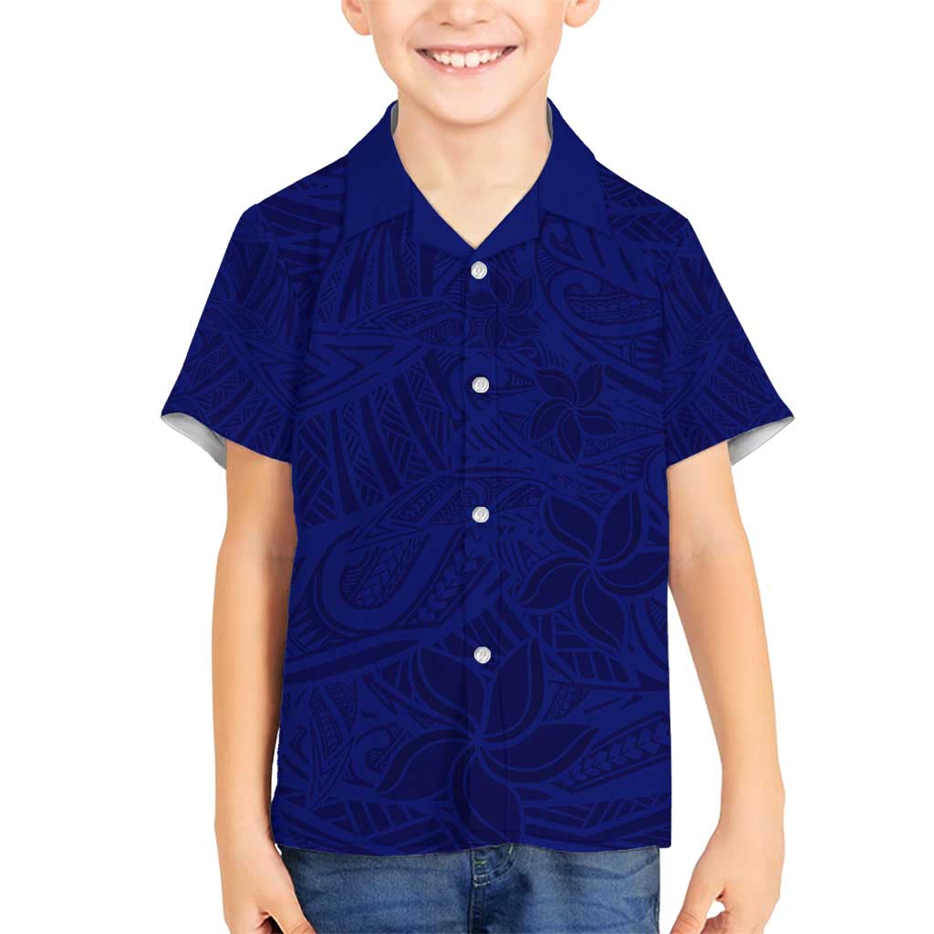 Blue Polynesia Family Matching Long Sleeve Bodycon Dress and Hawaiian Shirt Polynesian Pattern Mix Plumeria