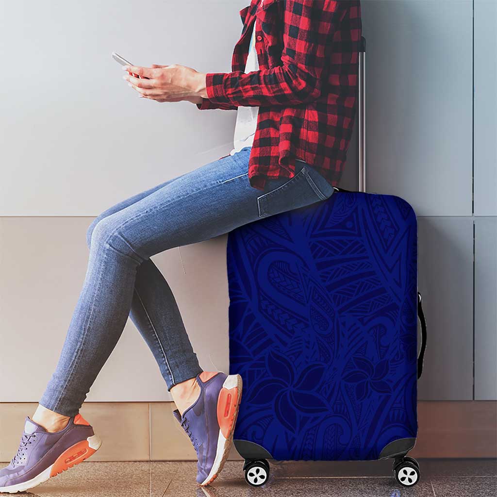 Blue Polynesia Luggage Cover Polynesian Pattern Mix Plumeria