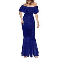 Blue Polynesia Mermaid Dress Polynesian Pattern Mix Plumeria LT14 - Polynesian Pride