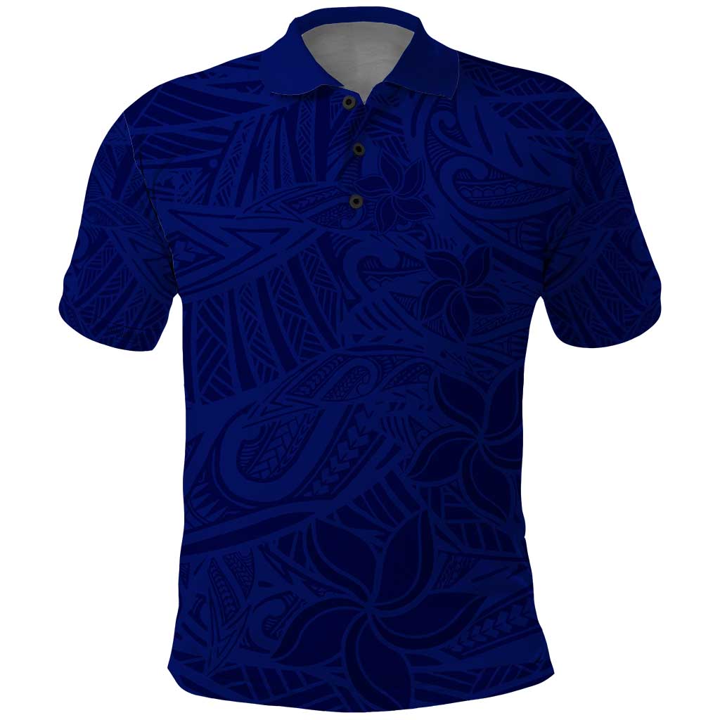 Blue Polynesia Polo Shirt Polynesian Pattern Mix Plumeria