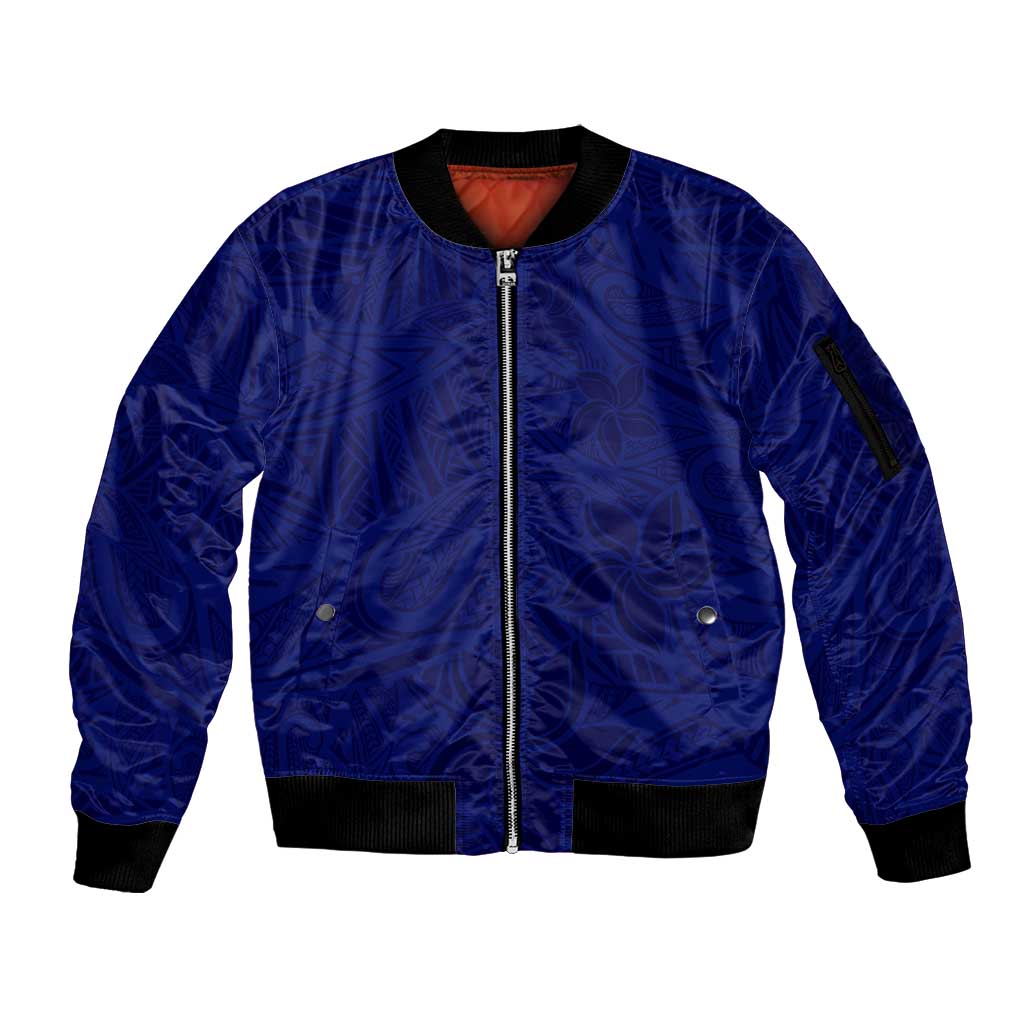 Blue Polynesia Sleeve Zip Bomber Jacket Polynesian Pattern Mix Plumeria LT14 Unisex Blue - Polynesian Pride