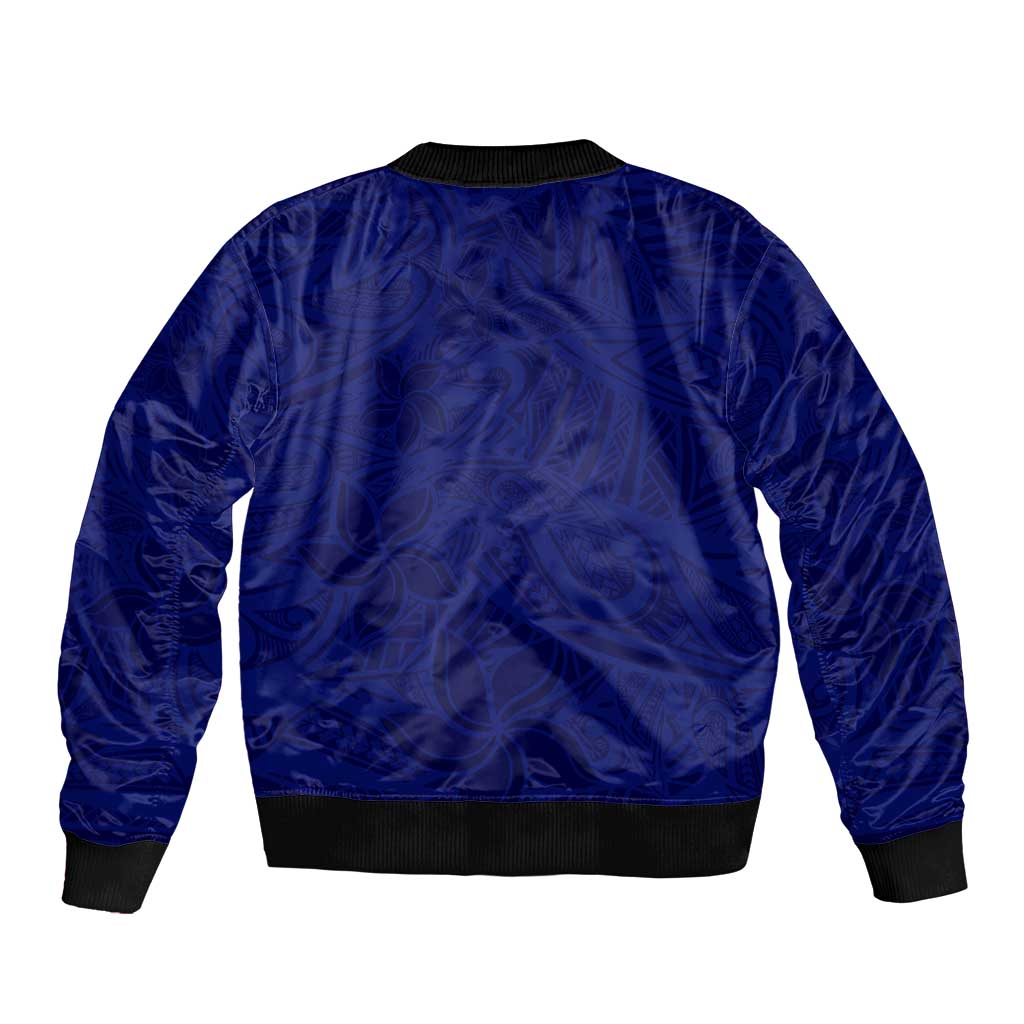 Blue Polynesia Sleeve Zip Bomber Jacket Polynesian Pattern Mix Plumeria LT14 - Polynesian Pride
