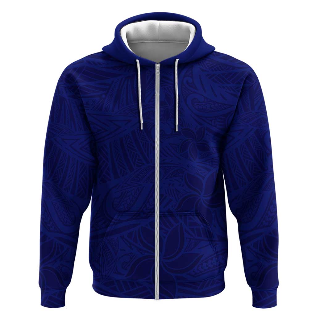 Blue Polynesia Zip Hoodie Polynesian Pattern Mix Plumeria