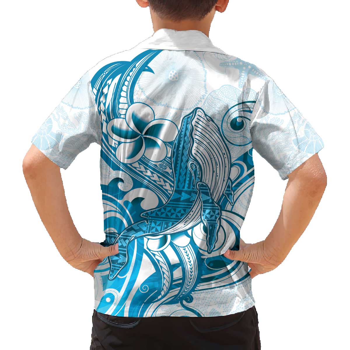 Blue Hawaii Humpback Whale Family Matching Puletasi and Hawaiian Shirt Polynesian Tribal Ocean Vibes LT14 - Polynesian Pride