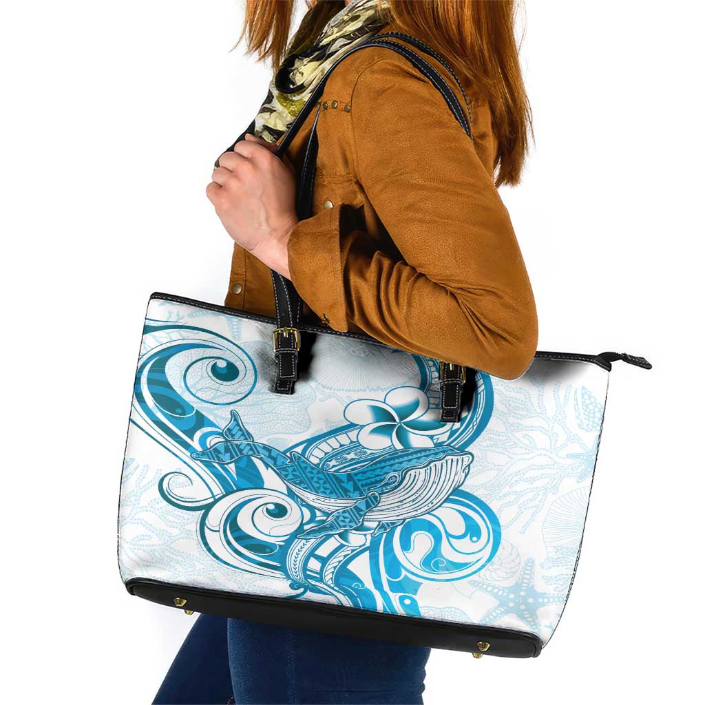 Blue Hawaii Humpback Whale Leather Tote Bag Polynesian Tribal Ocean Vibes