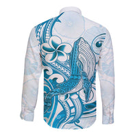 Blue Hawaii Humpback Whale Long Sleeve Button Shirt Polynesian Tribal Ocean Vibes