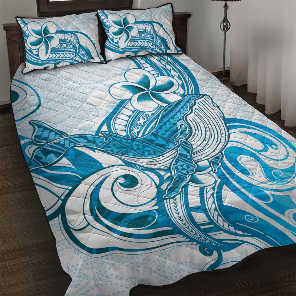 Blue Hawaii Humpback Whale Quilt Bed Set Polynesian Tribal Ocean Vibes