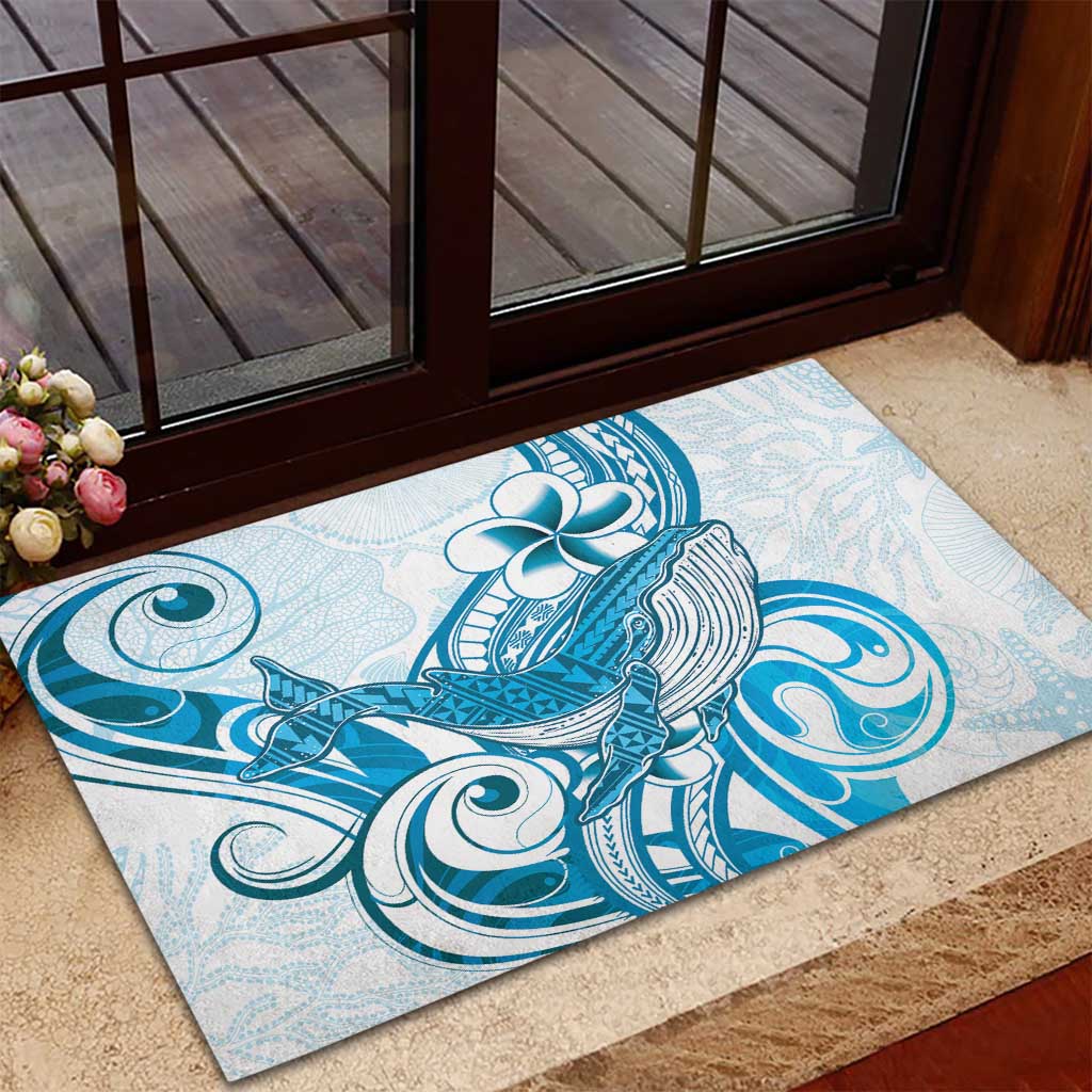 Blue Hawaii Humpback Whale Rubber Doormat Polynesian Tribal Ocean Vibes