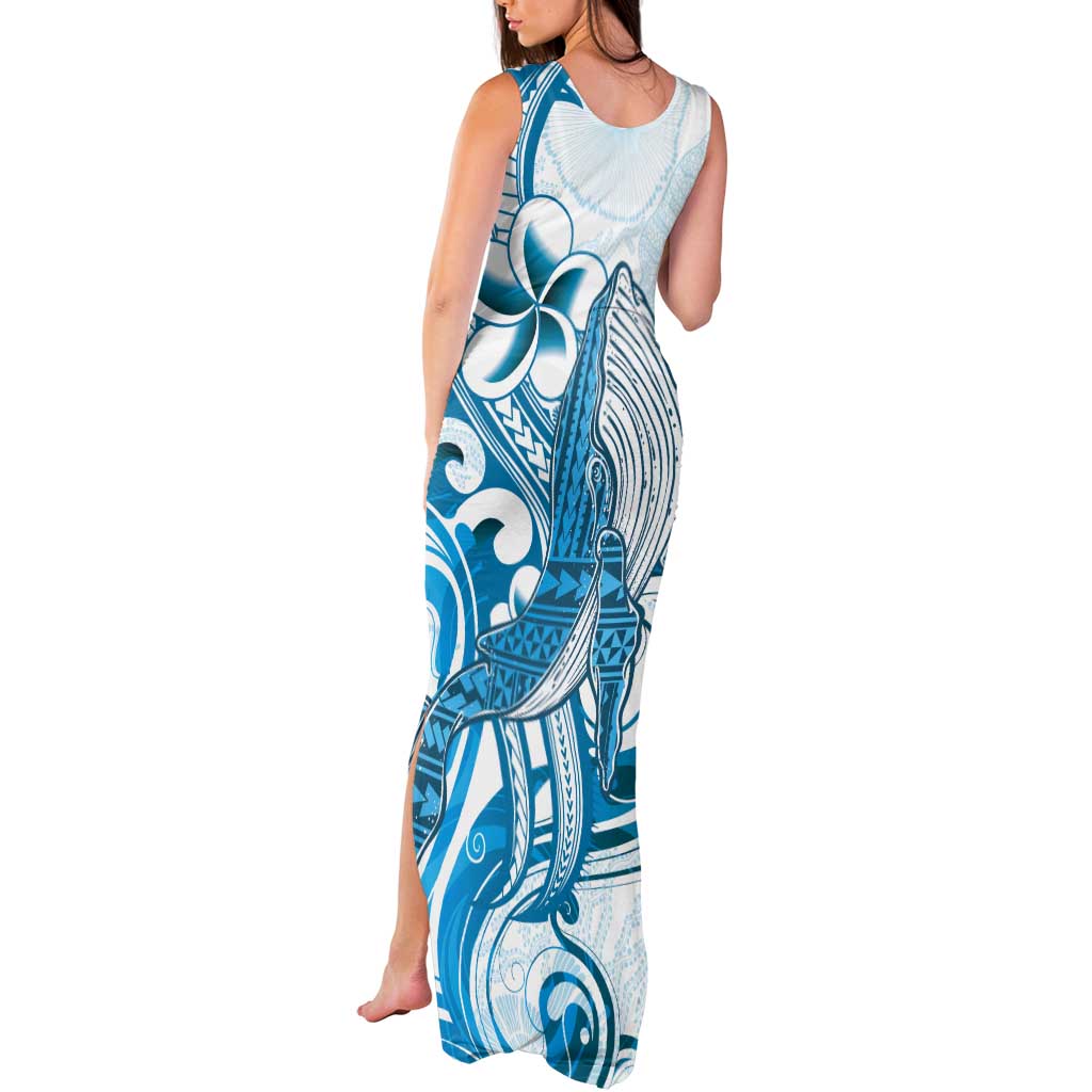 Blue Hawaii Humpback Whale Tank Maxi Dress Polynesian Tribal Ocean Vibes