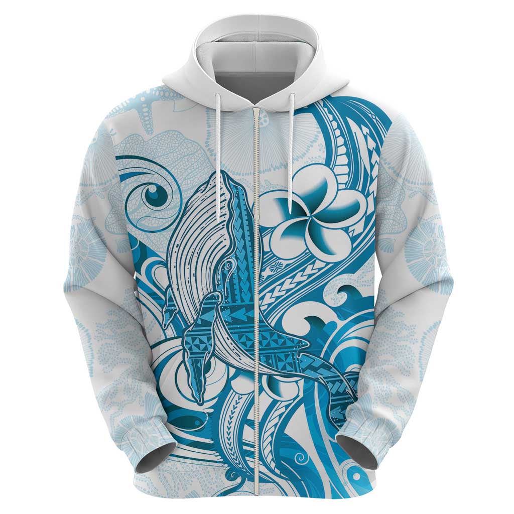 Blue Hawaii Humpback Whale Zip Hoodie Polynesian Tribal Ocean Vibes