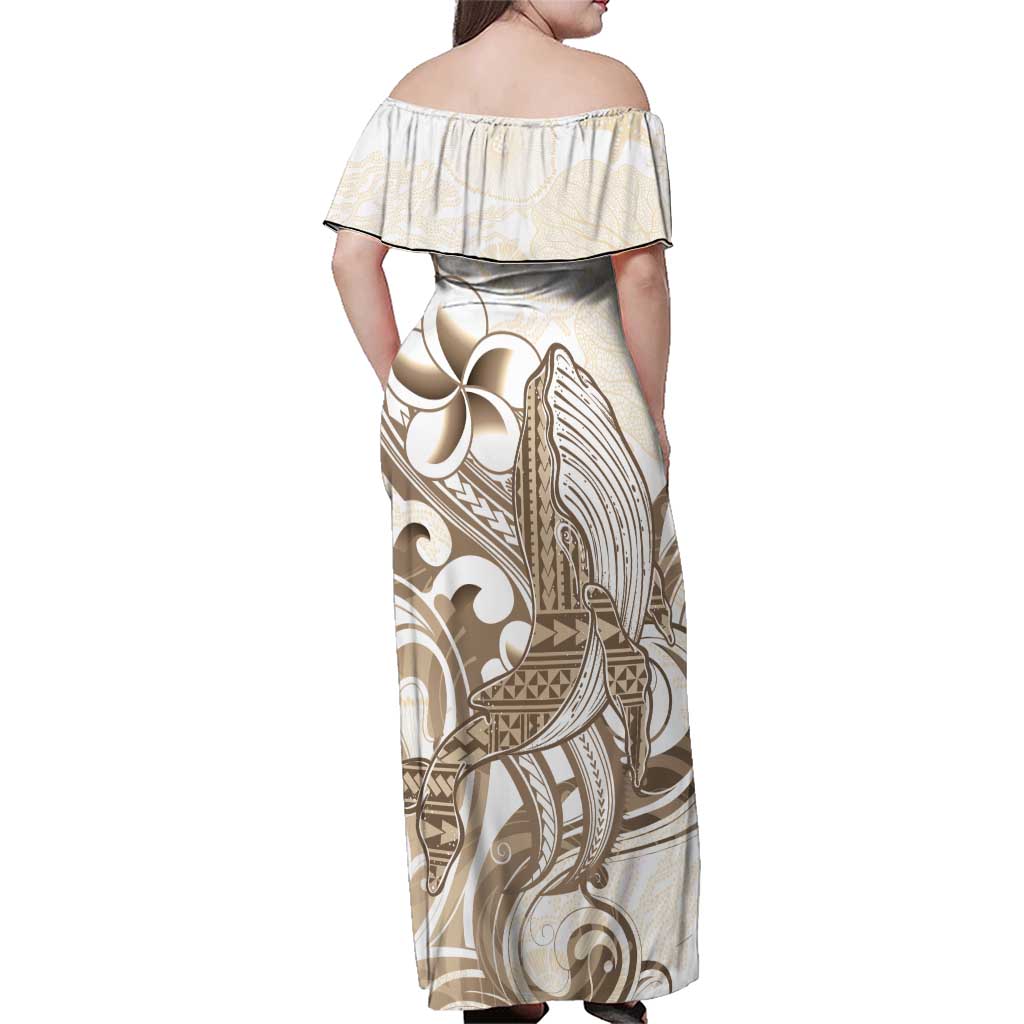 Brown Hawaii Humpback Whale Family Matching Off Shoulder Maxi Dress and Hawaiian Shirt Polynesian Tribal Ocean Vibes