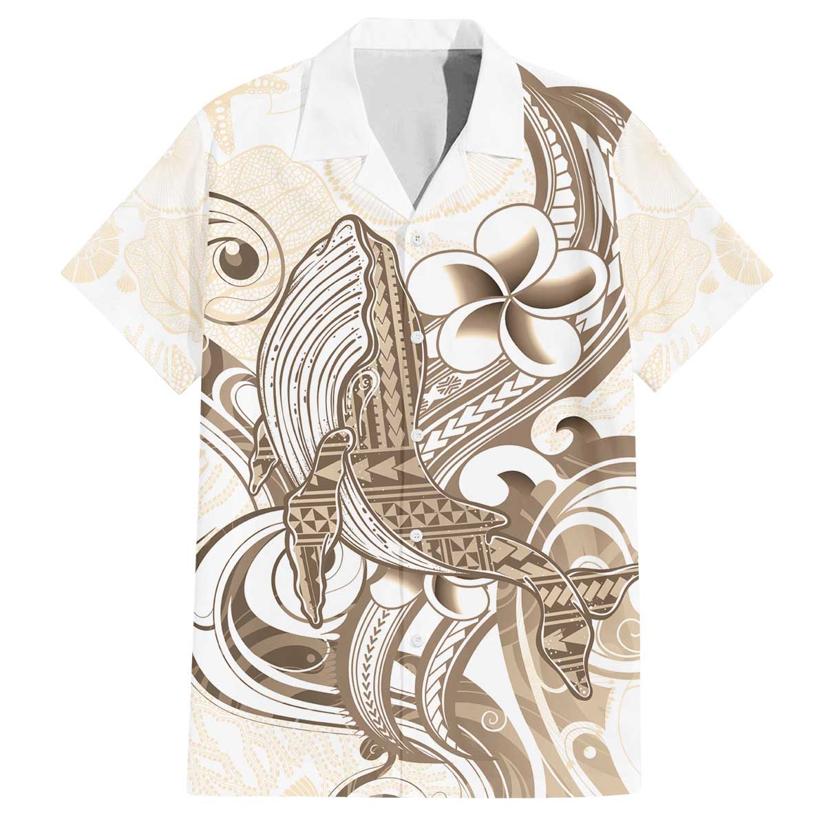 Brown Hawaii Humpback Whale Family Matching Puletasi and Hawaiian Shirt Polynesian Tribal Ocean Vibes LT14 Dad's Shirt - Short Sleeve Brown - Polynesian Pride