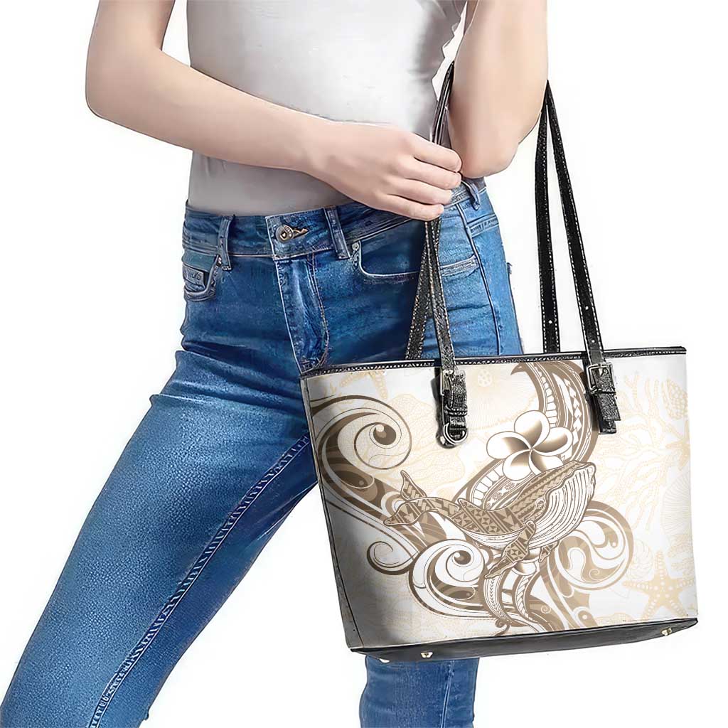 Brown Hawaii Humpback Whale Leather Tote Bag Polynesian Tribal Ocean Vibes