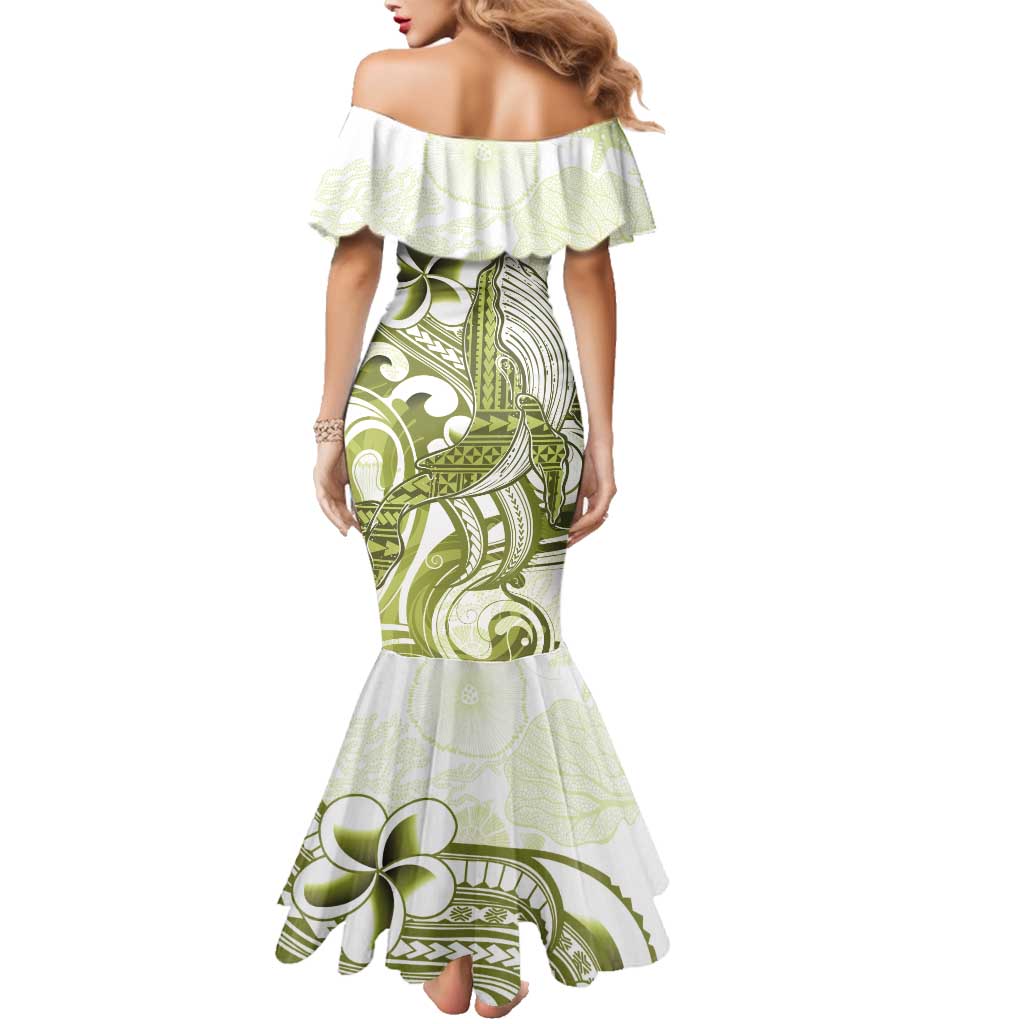 Lime Green Hawaii Family Matching Mermaid Dress and Hawaiian Shirt Humpback Whale Tattoo Polynesian Tribal Ocean Vibes