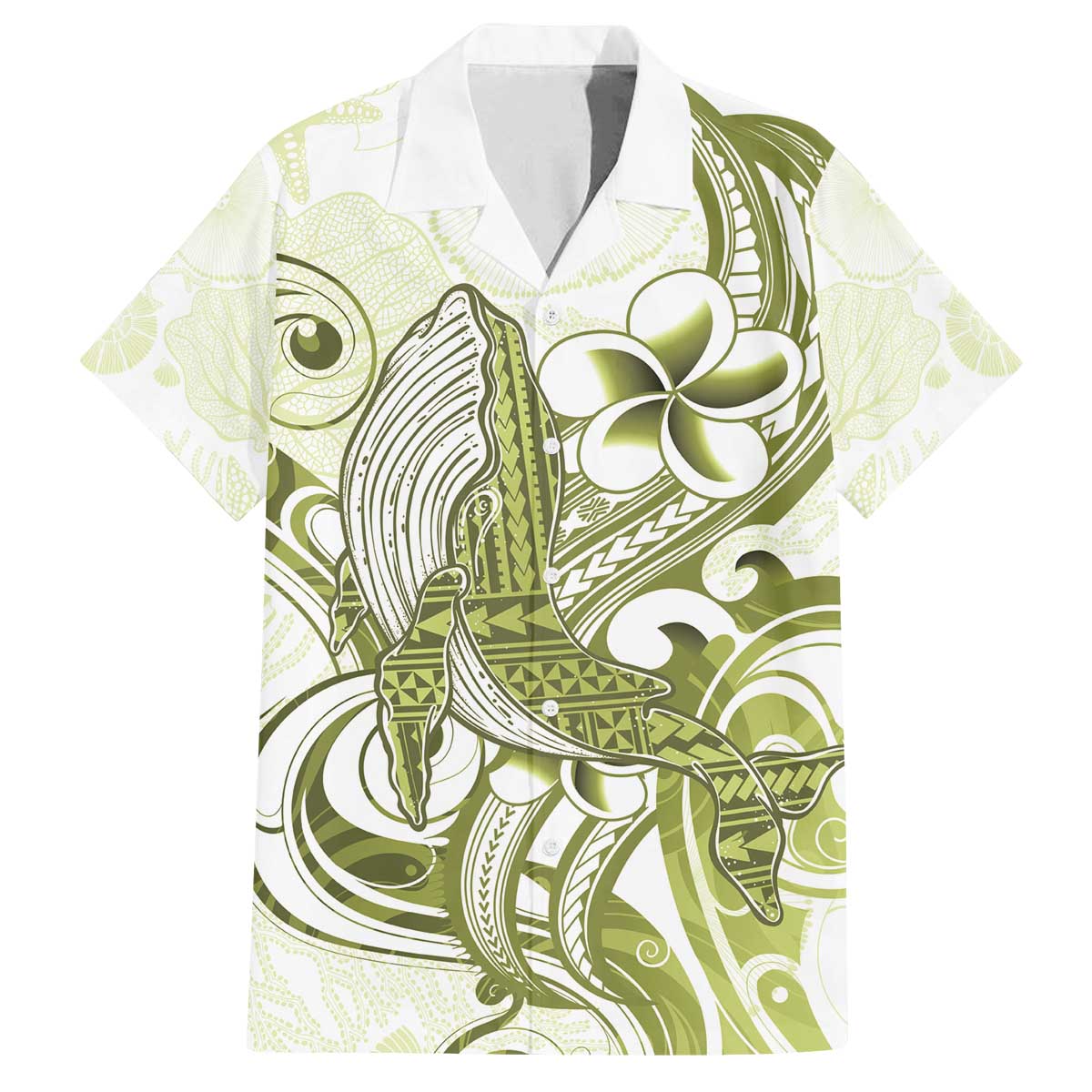 Lime Green Hawaii Family Matching Puletasi and Hawaiian Shirt Humpback Whale Tattoo Polynesian Tribal Ocean Vibes LT14 Dad's Shirt - Short Sleeve Lime Green - Polynesian Pride