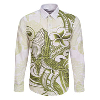 Lime Green Hawaii Family Matching Puletasi and Hawaiian Shirt Humpback Whale Tattoo Polynesian Tribal Ocean Vibes LT14 Dad's Shirt - Long Sleeve Lime Green - Polynesian Pride