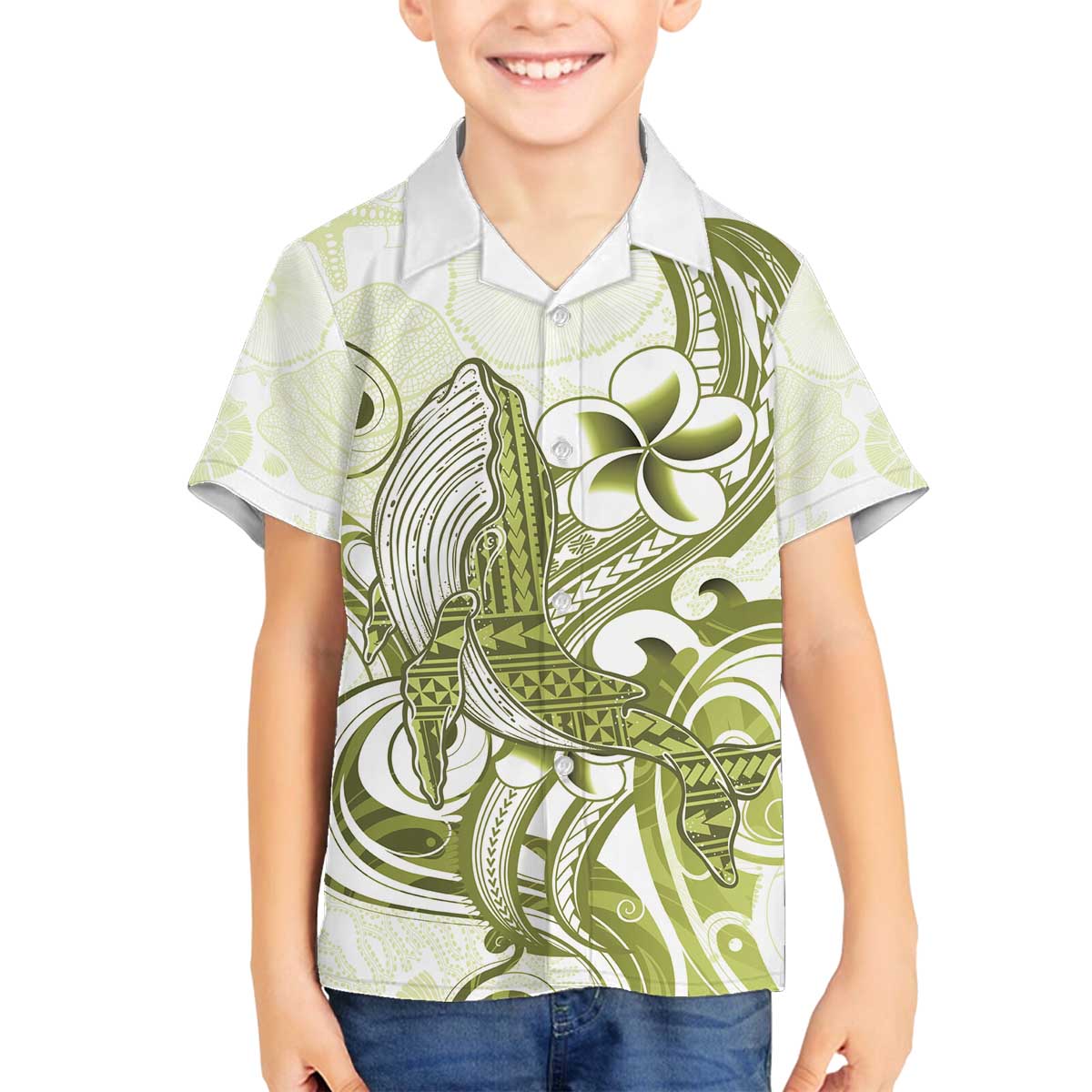 Lime Green Hawaii Family Matching Puletasi and Hawaiian Shirt Humpback Whale Tattoo Polynesian Tribal Ocean Vibes LT14 Son's Shirt Lime Green - Polynesian Pride