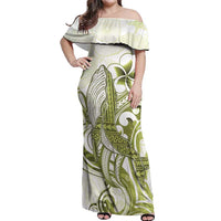 Lime Green Hawaii Off Shoulder Maxi Dress Humpback Whale Tattoo Polynesian Tribal Ocean Vibes LT14 Women Lime Green - Polynesian Pride