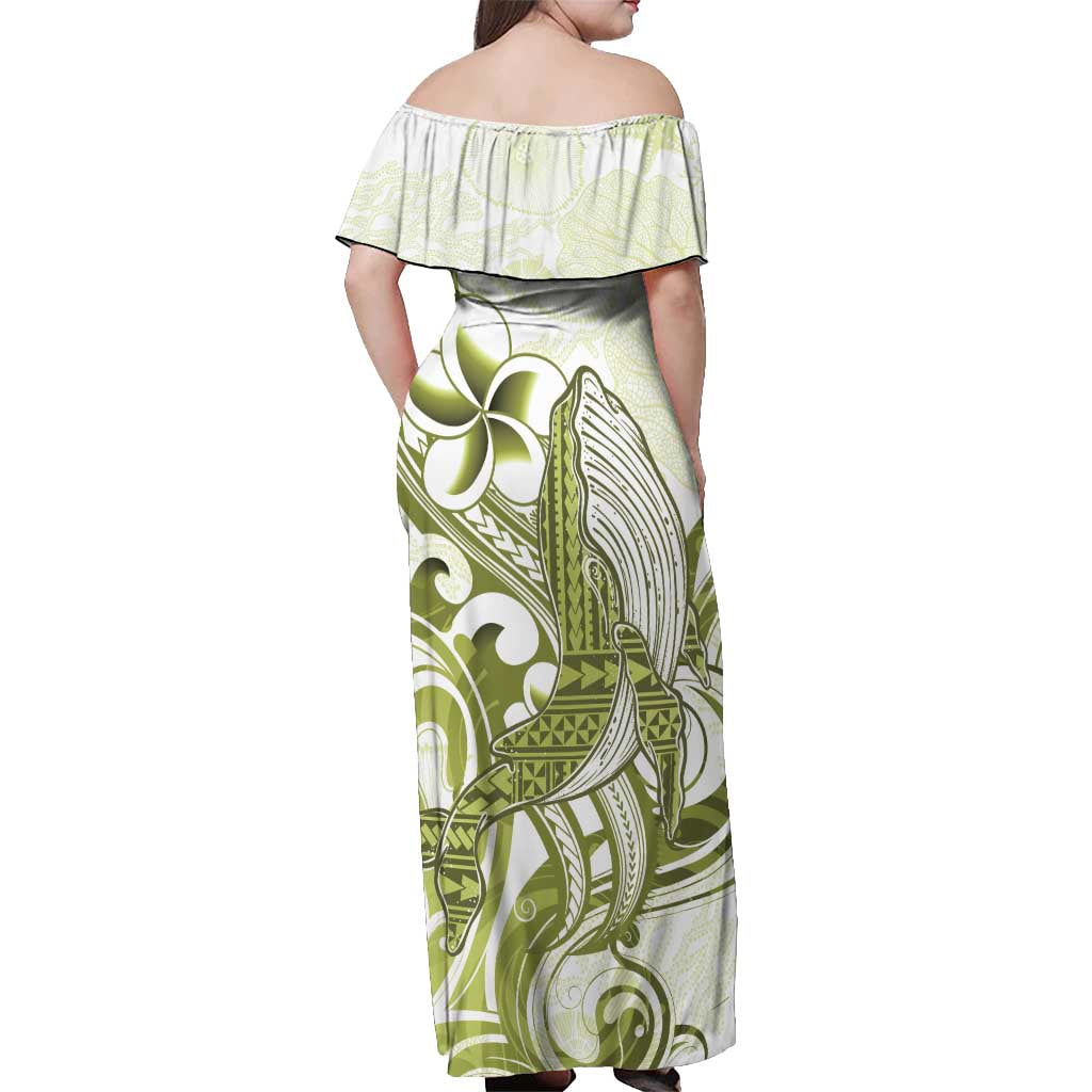 Lime Green Hawaii Off Shoulder Maxi Dress Humpback Whale Tattoo Polynesian Tribal Ocean Vibes LT14 - Polynesian Pride