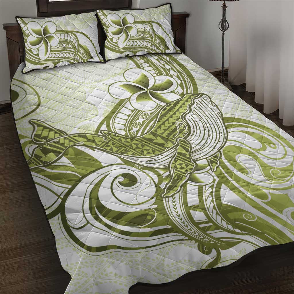 Lime Green Hawaii Quilt Bed Set Humpback Whale Tattoo Polynesian Tribal Ocean Vibes