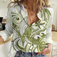 Lime Green Hawaii Women Casual Shirt Humpback Whale Tattoo Polynesian Tribal Ocean Vibes
