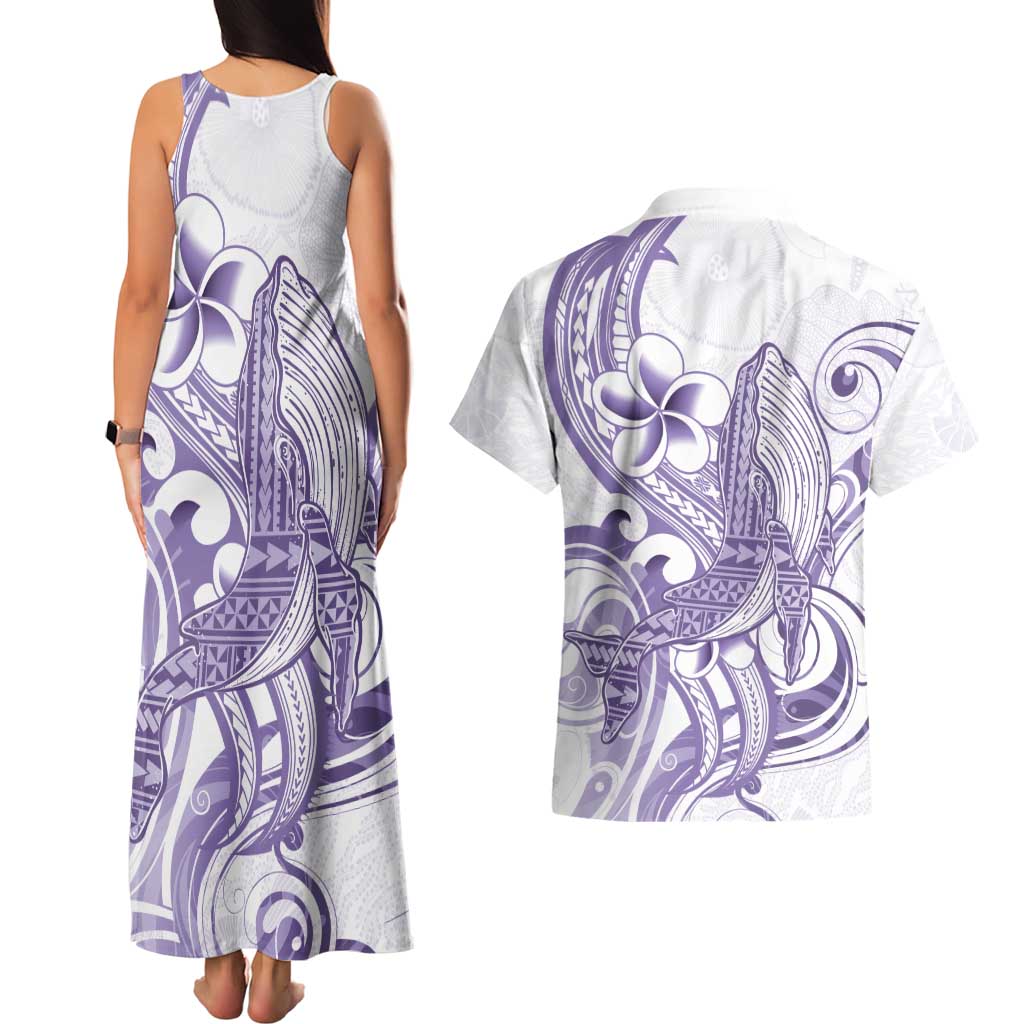 Purple Hawaii Couples Matching Tank Maxi Dress and Hawaiian Shirt Humpback Whale Tattoo Polynesian Tribal Ocean Vibes