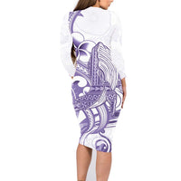 Purple Hawaii Family Matching Long Sleeve Bodycon Dress and Hawaiian Shirt Humpback Whale Tattoo Polynesian Tribal Ocean Vibes