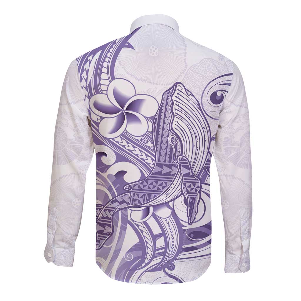 Purple Hawaii Long Sleeve Button Shirt Humpback Whale Tattoo Polynesian Tribal Ocean Vibes