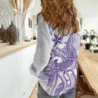 Purple Hawaii Women Casual Shirt Humpback Whale Tattoo Polynesian Tribal Ocean Vibes