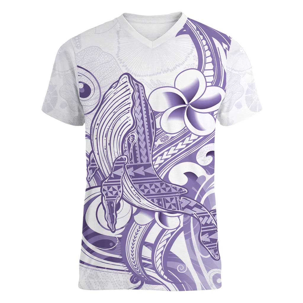 Purple Hawaii Women V-Neck T-Shirt Humpback Whale Tattoo Polynesian Tribal Ocean Vibes