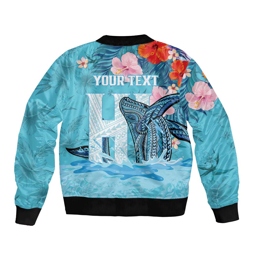 Personalised Hawaii Bomber Jacket Humpback Whale Tattoo With Tropical Flowers LT14 - Polynesian Pride
