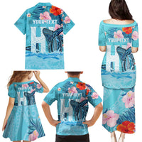 Personalised Hawaii Family Matching Puletasi and Hawaiian Shirt Humpback Whale Tattoo With Tropical Flowers LT14 - Polynesian Pride