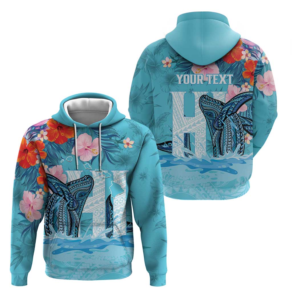 Personalised Hawaii Hoodie Humpback Whale Tattoo With Tropical Flowers