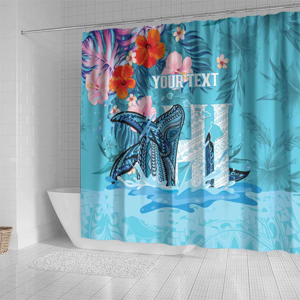 Personalised Hawaii Shower Curtain Humpback Whale Tattoo With Tropical Flowers