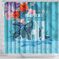 Personalised Hawaii Shower Curtain Humpback Whale Tattoo With Tropical Flowers
