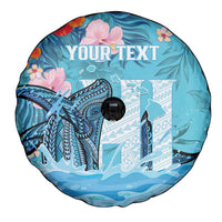 Personalised Hawaii Spare Tire Cover Humpback Whale Tattoo With Tropical Flowers