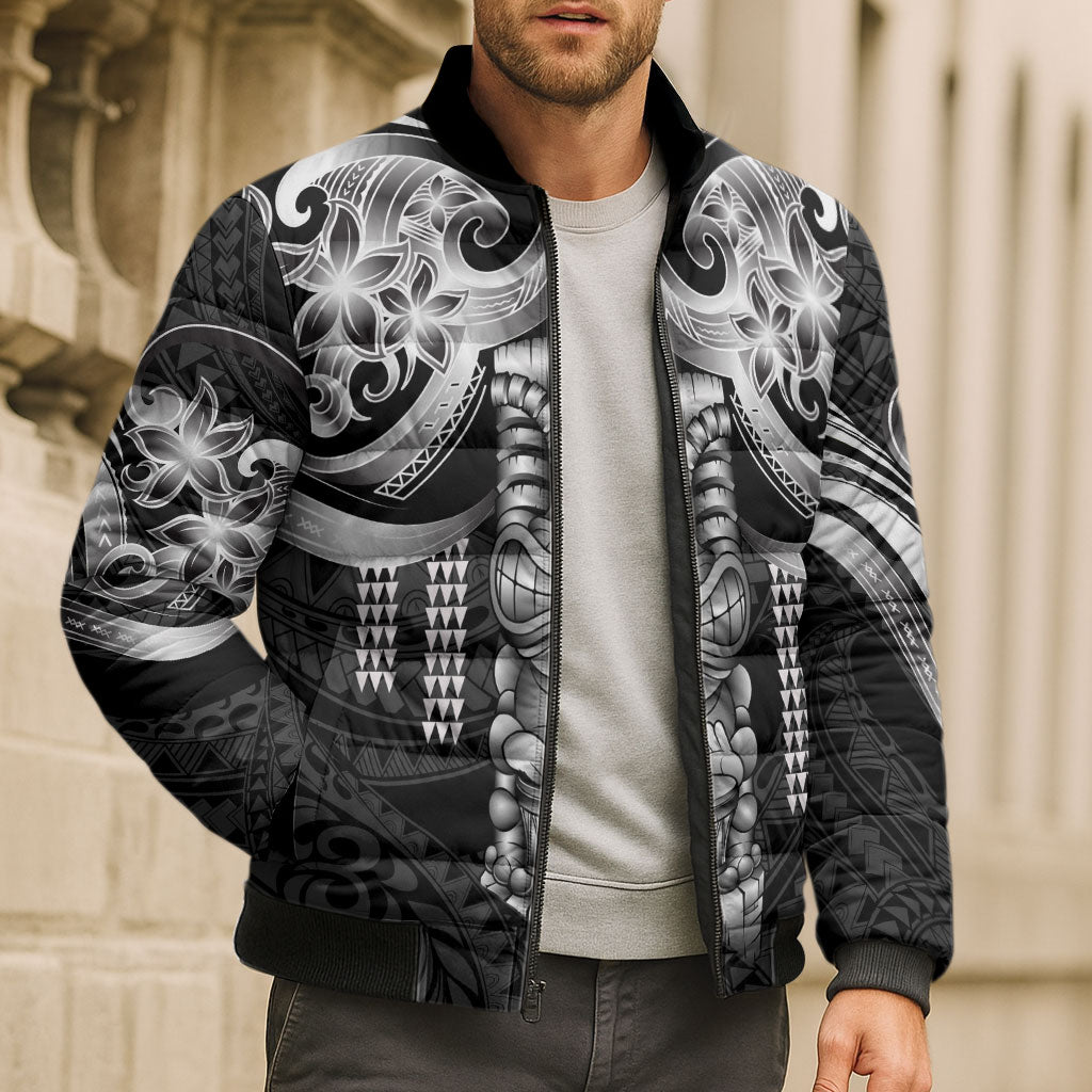 Tiki Drum Hawaii Bomber Puffer Jacket Hawaiian Kakau Tattoo Style