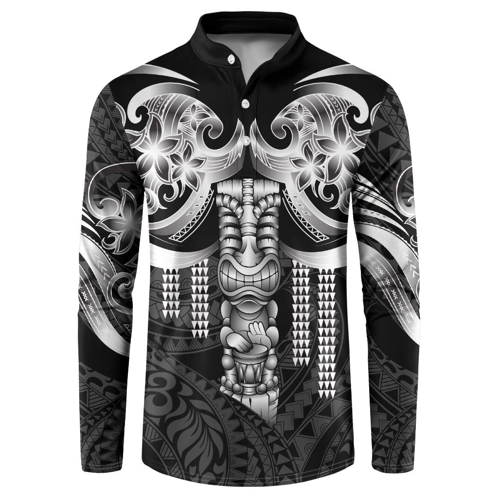Tiki Drum Hawaii Button Sweatshirt Hawaiian Kakau Tattoo Style