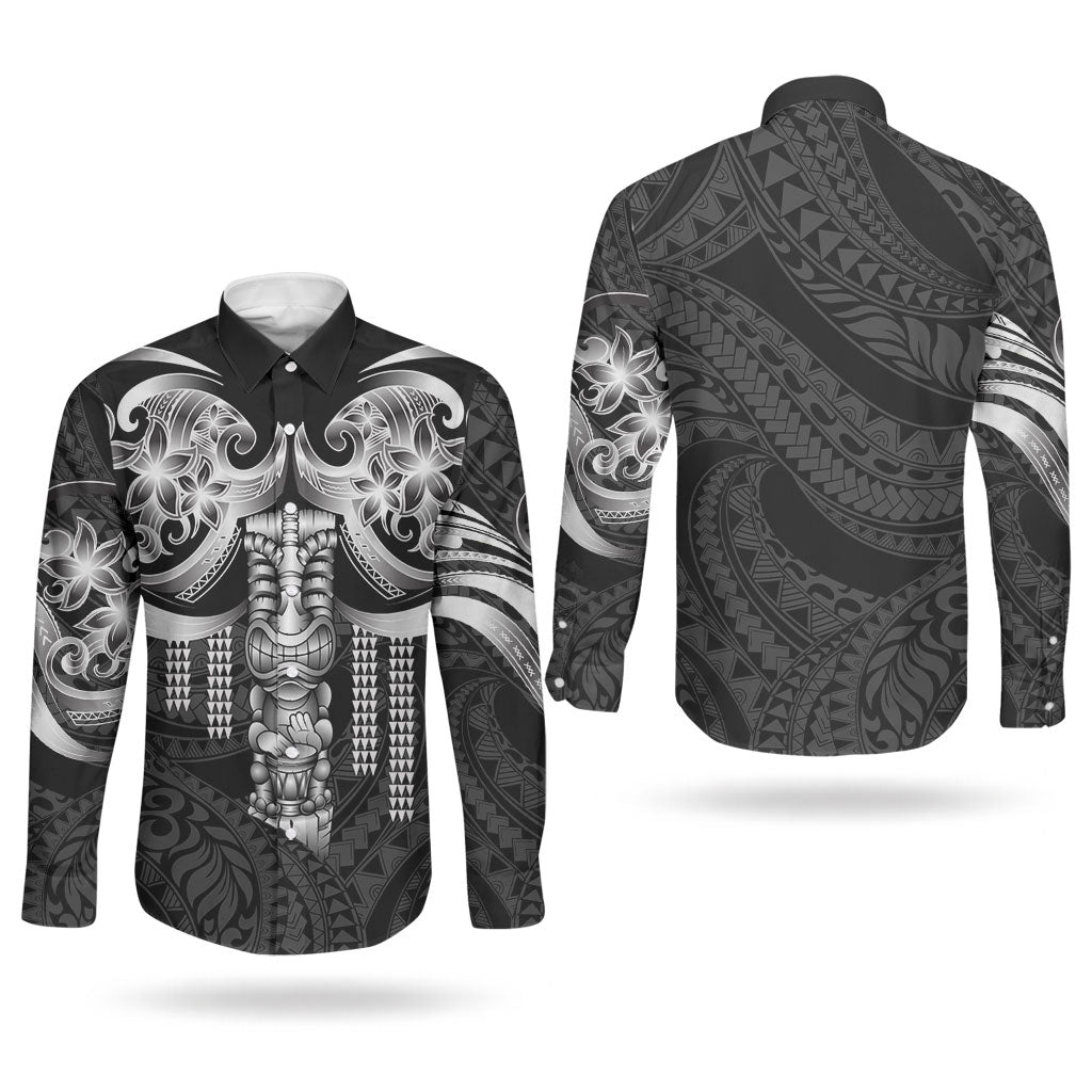 Tiki Drum Hawaii Couples Matching Off Shoulder Maxi Dress and Long Sleeve Button Shirt Hawaiian Kakau Tattoo Style