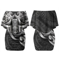 Tiki Drum Hawaii Couples Matching Off Shoulder Short Dress and Hawaiian Shirt Hawaiian Kakau Tattoo Style