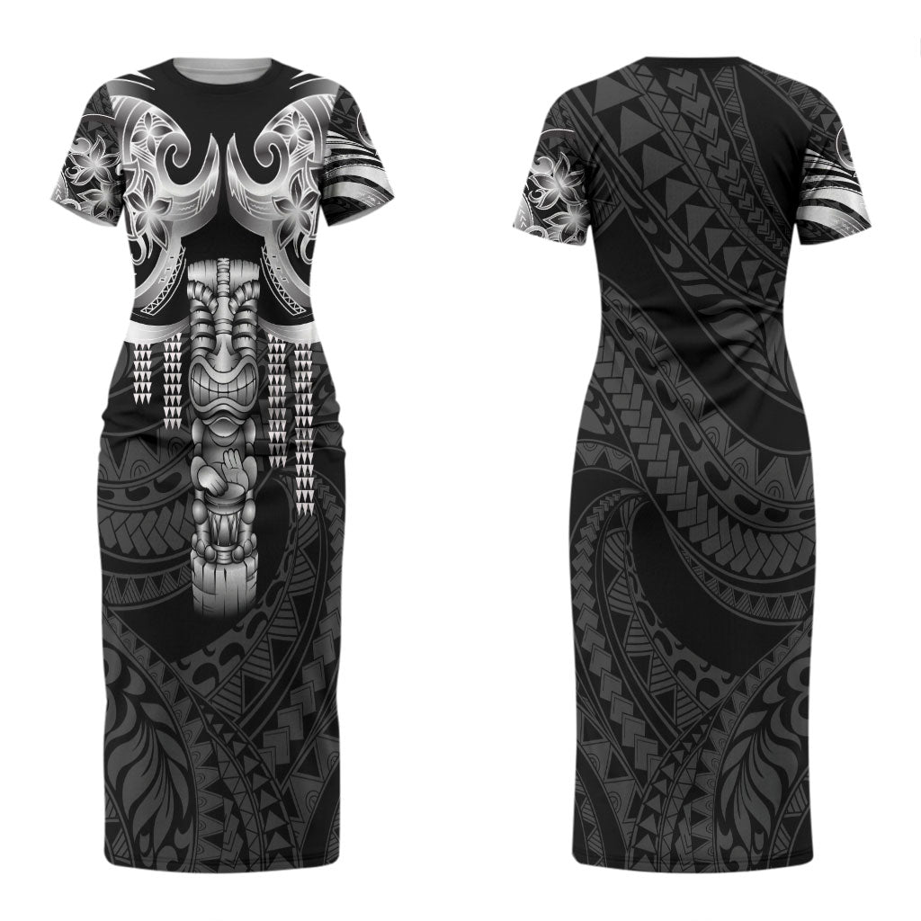 Tiki Drum Hawaii Couples Matching Short Sleeve Bodycon Dress and Long Sleeve Button Shirt Hawaiian Kakau Tattoo Style