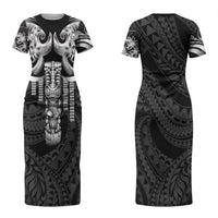 Tiki Drum Hawaii Couples Matching Short Sleeve Bodycon Dress and Long Sleeve Button Shirt Hawaiian Kakau Tattoo Style
